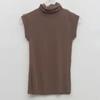 Women's Elegant Light Blue Ribbed Sleeveless Turtleneck Blouse