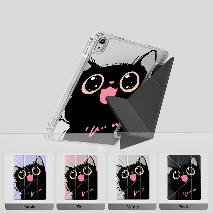 Cute Little Black Cat Y-Fold Holder Cover Tablet Case For iPad Pro 2025 Mini 6 7 Air 4 5 M3 M2 1 2 M4 11inch Pro 11th 10th 9th