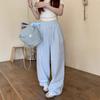 Plaid Colorblock High-Waist Straight-Leg Summer Pants - Women's Trendy and Versatile Floor-Length Design