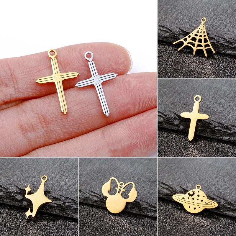 2025 DIY Stainless Steel Cross Pendant Necklace Accessories - 5-Pack