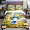 3pcs Duvet Cover Set (1*Duvet Cover + 2*Pillowcase, Without Core), Blue Smurfs Print Bedding Set, Bedroom Decor, All‑Season, Birthday Gift