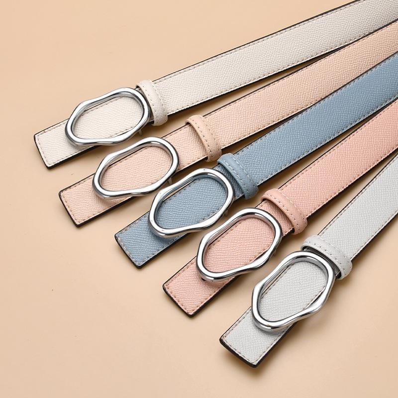 Women's Genuine Leather Belt Women's Cowhide Belt Girls Round Buckle Decoration Versatile Casual Jeans Women's Belt