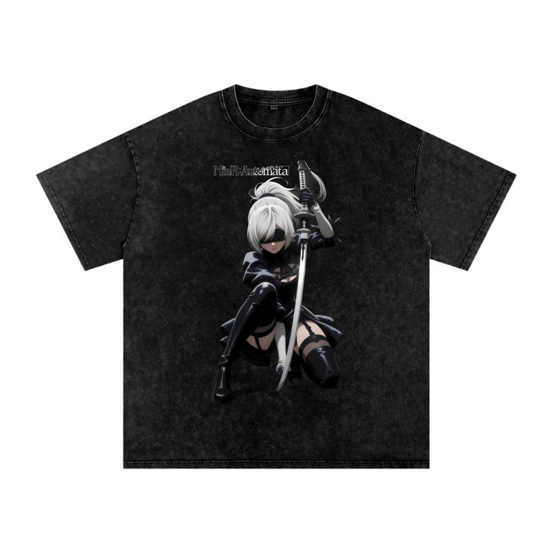 Hot game Nier Automata Type B Yorha Plus Size Unisex Anime Lover Washed Tshirt personality Clothes Year round clothing Couples