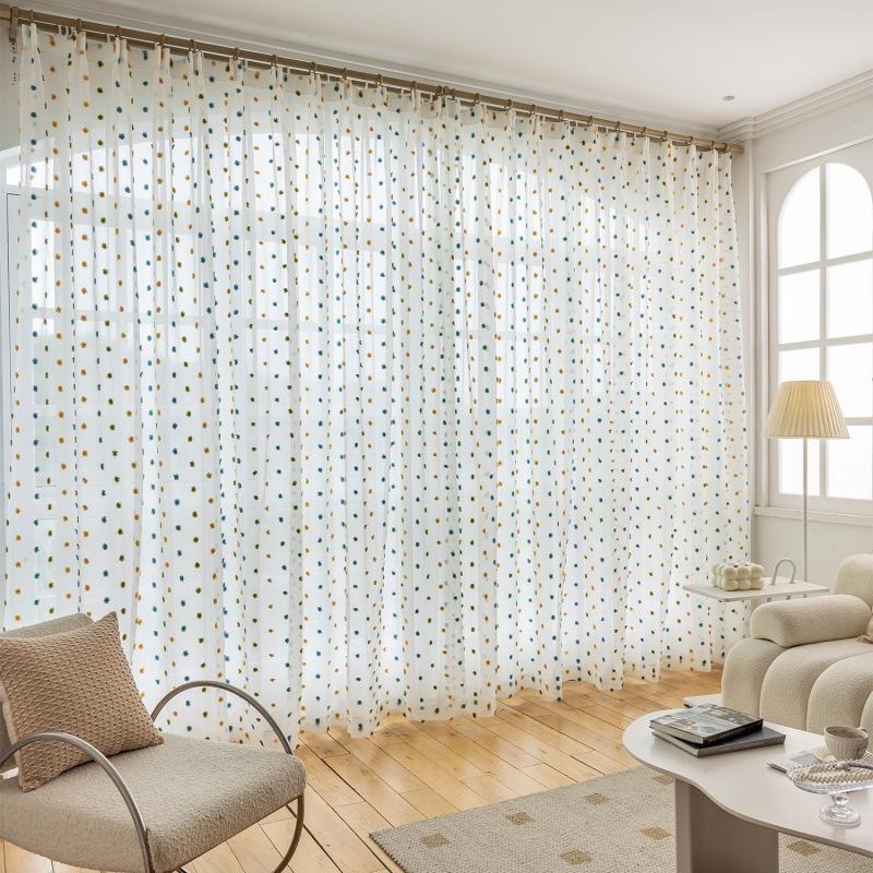 White Cloud Fluffy Sheer Curtain, Rod Pocket Top, Easy To Hang, Cute Fluffy Embroidery, Three-dimensional Effect, Modern Home Door Window Decoration