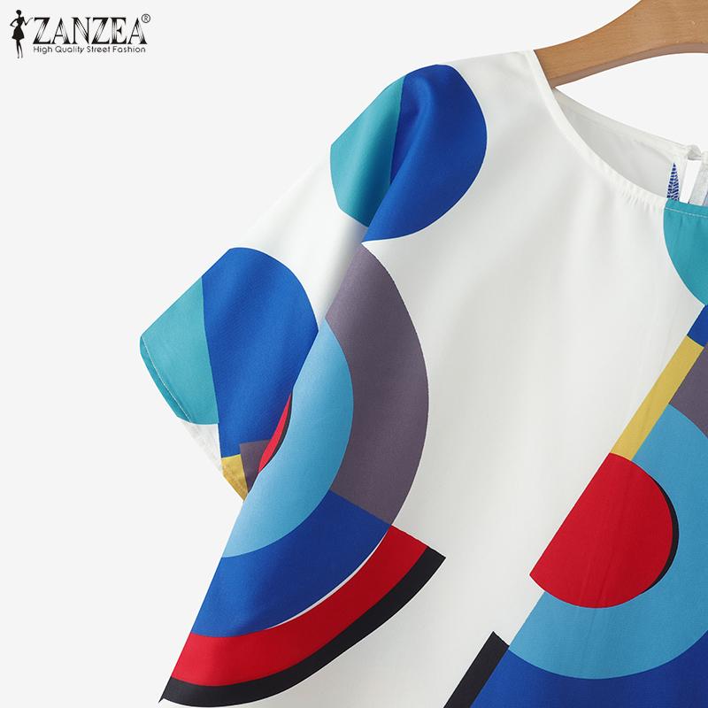 ZANZEA Women Casual Round Neck Loose Half Sleeve Print Blouse