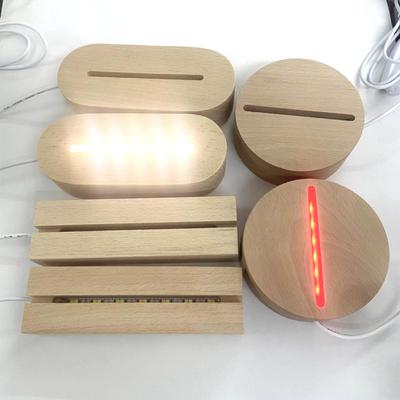 Buchenholz LED Nachtlicht Schreibtischlampe mit Acrylhalter und USB-betriebenem farbig leuchtendem Sockel