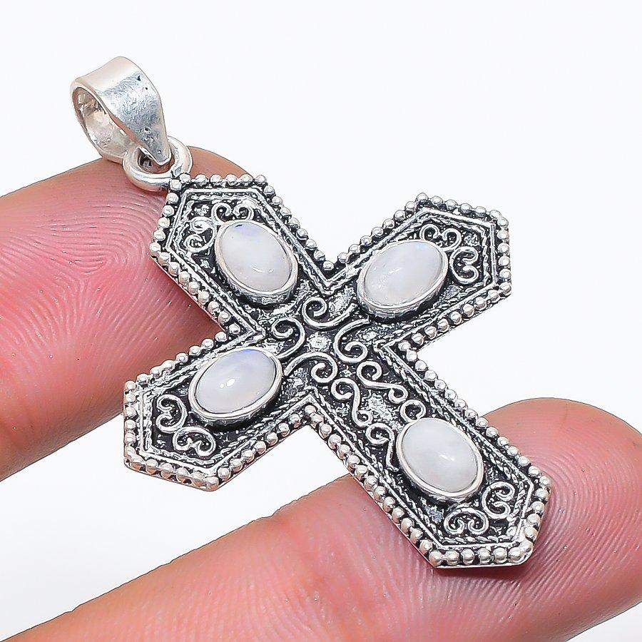 Natural Rainbow Moonstone Gemstone 925 Sterling Silver Pendant 1.85 AP-14373