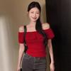 Niche One-word Shoulder Ruffle Design Short-sleeved T-shirt Women's Summer New Fashion Pure Desire Versatile Short Top Ins