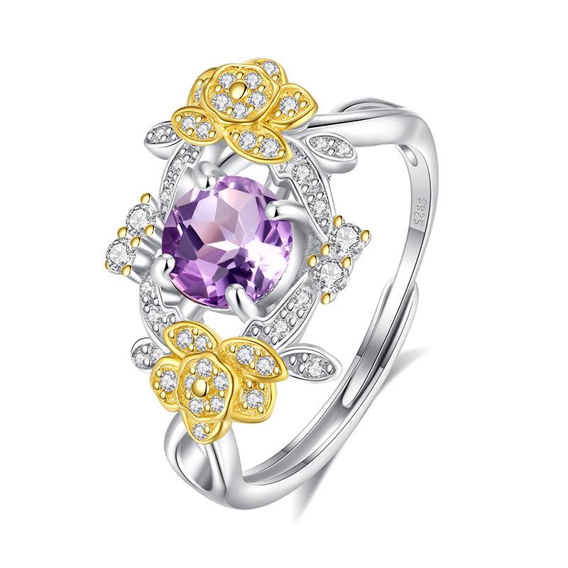 

Fashion design high sense natural crystal stone ring s925 sterling silver open ring women s wholesale fashion retro jewelry gift Adjustable opening