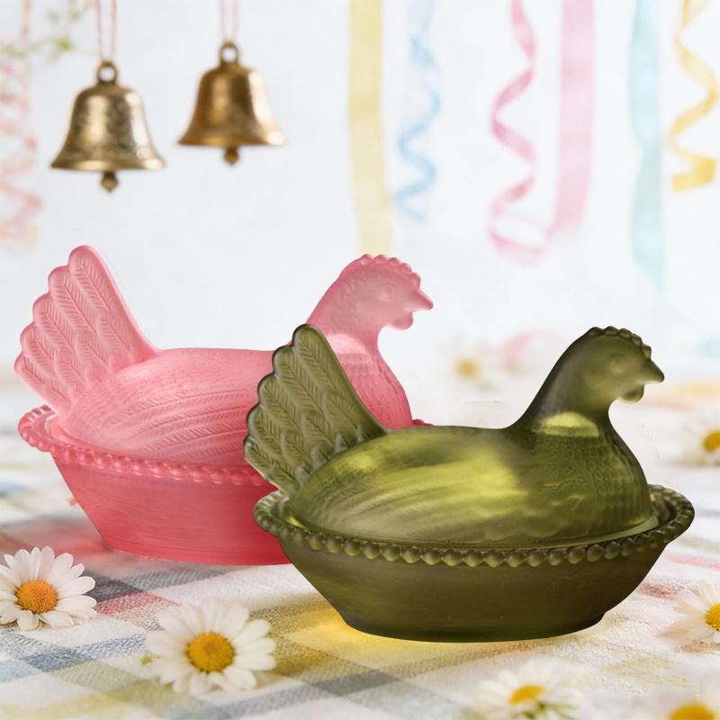 Plastic Candy Dish With Lid Hen-Shaped Chicken Fruit Bowl Dessert Snacks Plate Retro Bowl Jar For Home Office Tabletop Decor