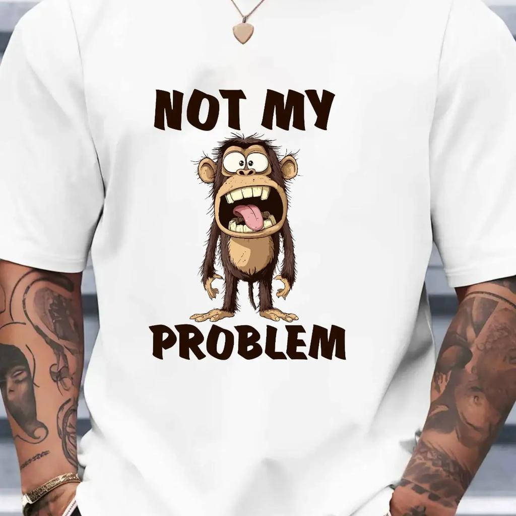 Not My Problem Funny Monkey T Shirt Sarcastic Adult Humor Novelty Vintage Washed Top For Everyday Wear Graphic Comfortable