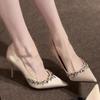2025 New Pointed Rhinestone High-heeled Shoes Champagne Sexy Temperament Wedding Shoes Women's Thin Heels Light Mouth Shoes