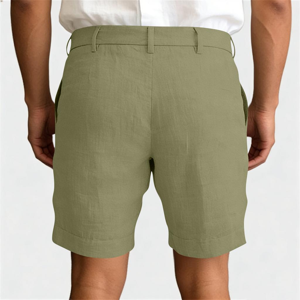Herren Leinen-Shorts Klassische Passform Bund mit Knopfverschluss Atmungsaktives Leichtes Gewebe Lässige Sommerkleidung