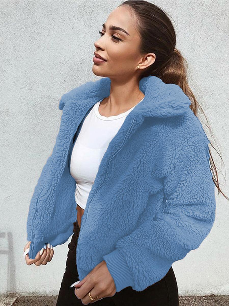 

Autumn Women s Outerwear - Warm Fleece Teddy Wool Blend Coat Top M синій
