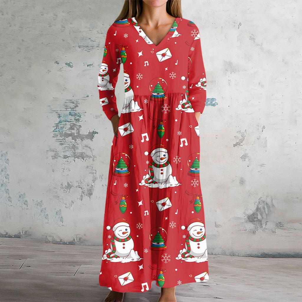 Women's Fashion Dress Spring V-neck Long Sleeve Dress