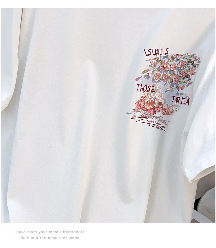 Women's Plus Size Loose Fit Mid-Length Round Neck T-Shirt with Short Sleeves and Slimming Design.