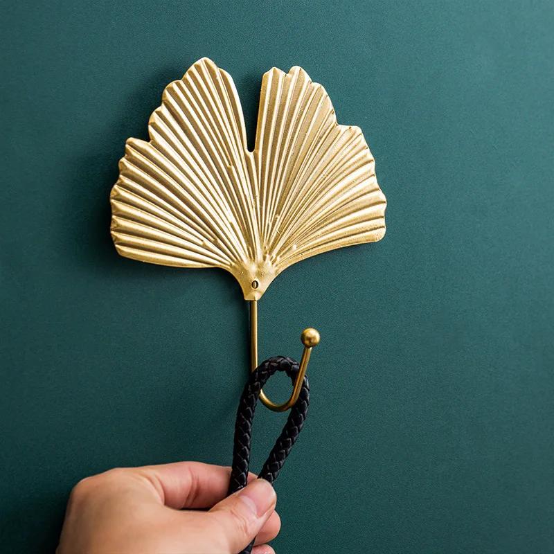 Nordic Light Luxury Gold Leaf Wall Hook Clothes Punch-free Wall Hanger Clothes Key Hook Decoration Home Storage