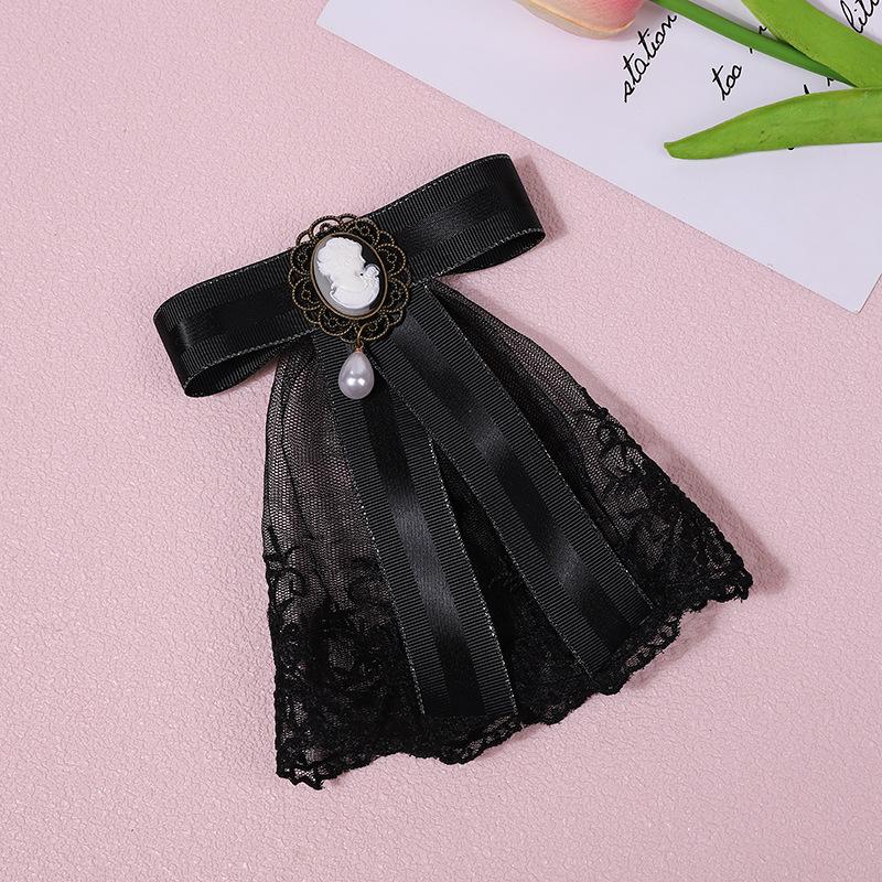 

Винтажная тканевая брошь-бант с кружевом, булавки для воротника костюма/рубашки, траурная брошь, женская брошь в студенческом стиле, корсаж, ювелирное изделие для галстука чёрный