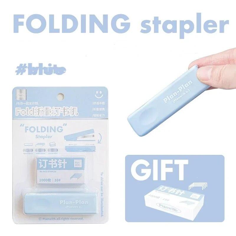 

1 комплект маленьких степлеров, белые, синие однотонные степлеры для студентов, мини-складной простой степлер, школьные/офисные принадлежности синий