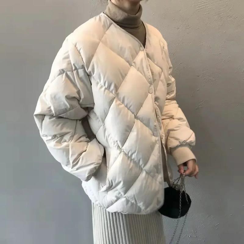 Winter Padded Jacket Women Autumn Korean Versatile Lightweight Rhombus Plaid Padded Jackets