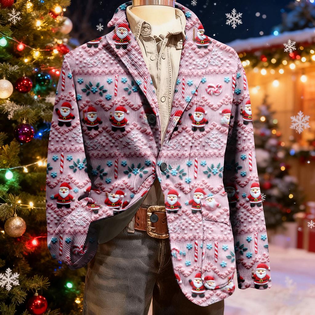 Men's Ugly Christmas Corduroy Warm Pocket Suit Jacket Cardigan Men's Casual Suit