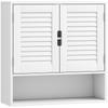 Bathroom Wall Cabinet, Slatted Door, Adjustable Shelf, Open Compartment, 60 x 20 x 60 cm, White
