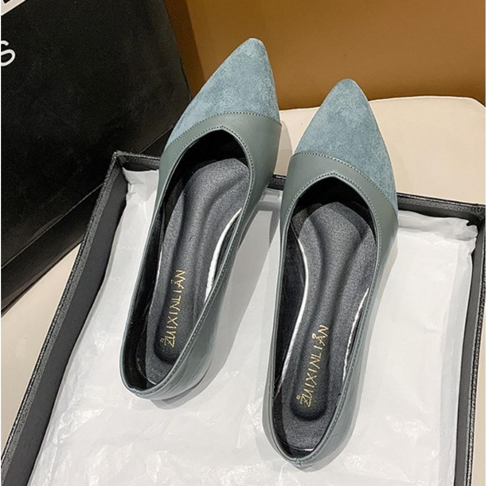 Flats Womens Spring Autumn Black Work Leather Shoes Pointed and Comfortable Professional Shallow Mouth Low Heel Work Shoes Women