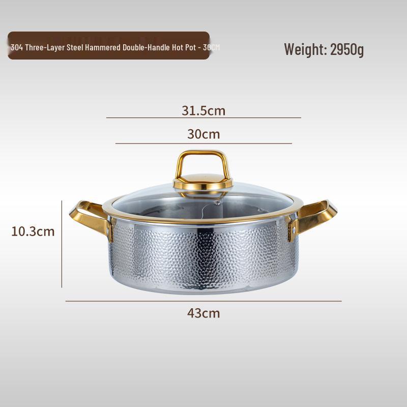 304 Edelstahl Doppelgriff Gehämmert Trennwand Hot Pot für Induktions- & Gasherde.