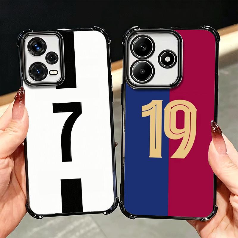 FootBall Number 7 10 19 Plating Phone Case For Xiaomi Redmi Note 14 15 Pro Plus 13 12 11 11S 11T 10 9S 9 5G Anti-Fall Airabag Co
