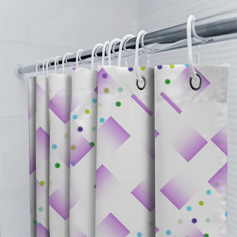 Modern Geometric Square Bath Curtain Set Bathroom Waterproof Shower Decorations Purple White With Colorful Accents (Set Of 1)