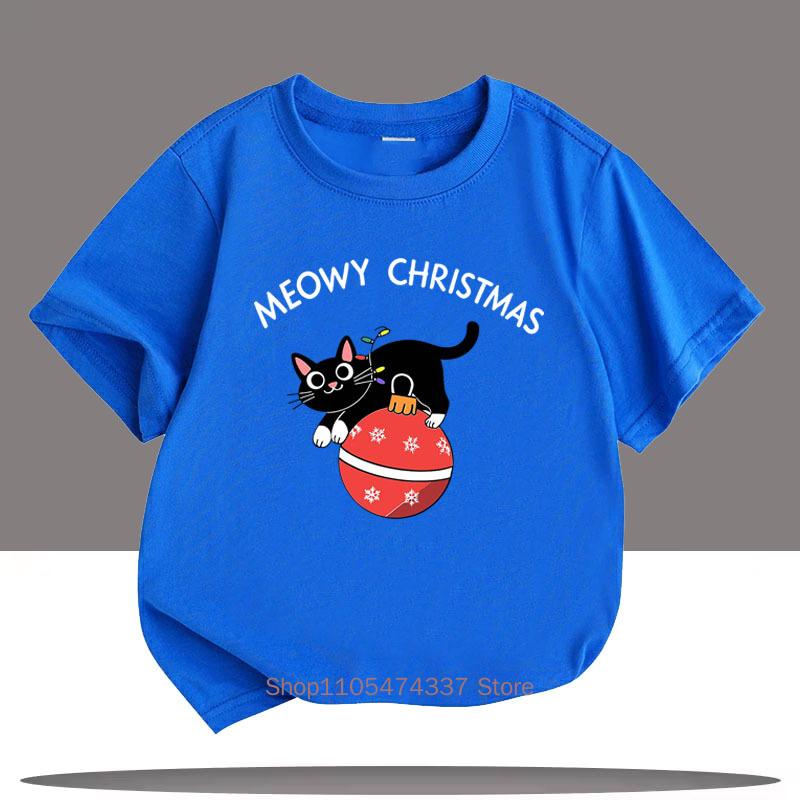 Children Funny Cute Cat Print Tshirts For Girls Boys Summer Casual Colorful Tops Kids Comfortable Crew Neck Short Sleeve Tees