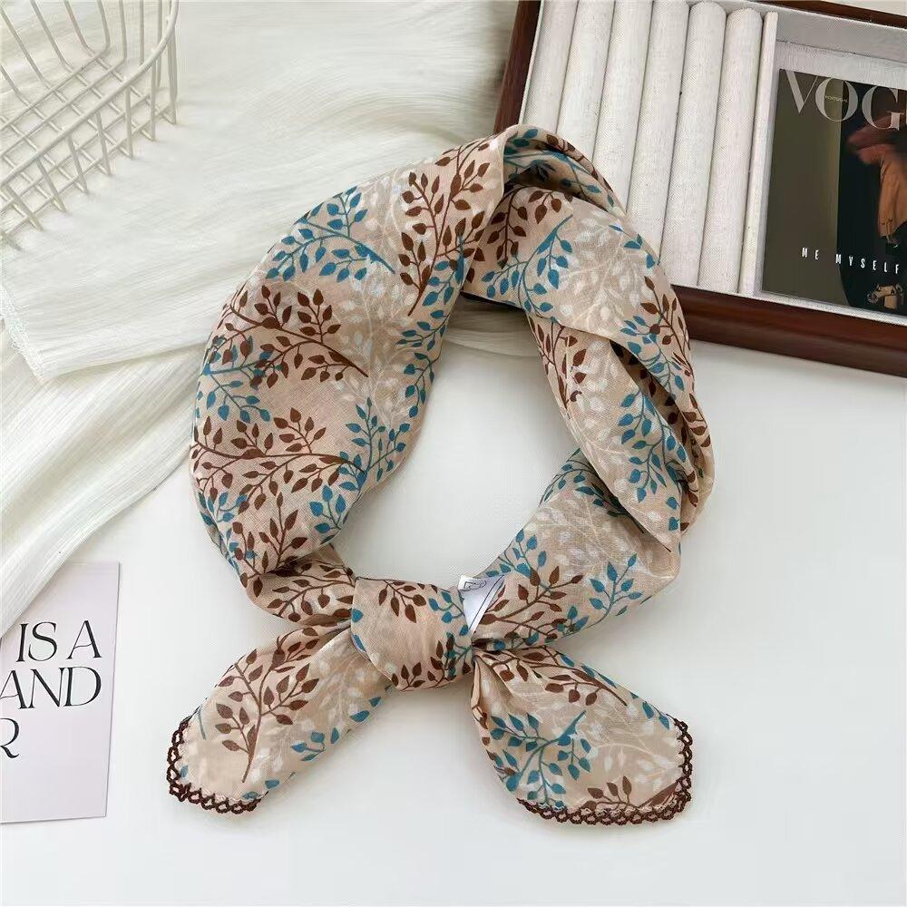 Carré en Coton Petit Carré Foulard Rétro Littéraire Petit Foulard en Soie Foulard Décoratif Petit et Frais pour Femme Cache-cou Rouge Foulard Mode Impression
