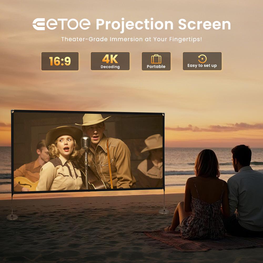ETOE 120" Portable Projection Screen – 4K Ultra-HD, 160° Viewing Angle – Outdoor Cinema & Camping