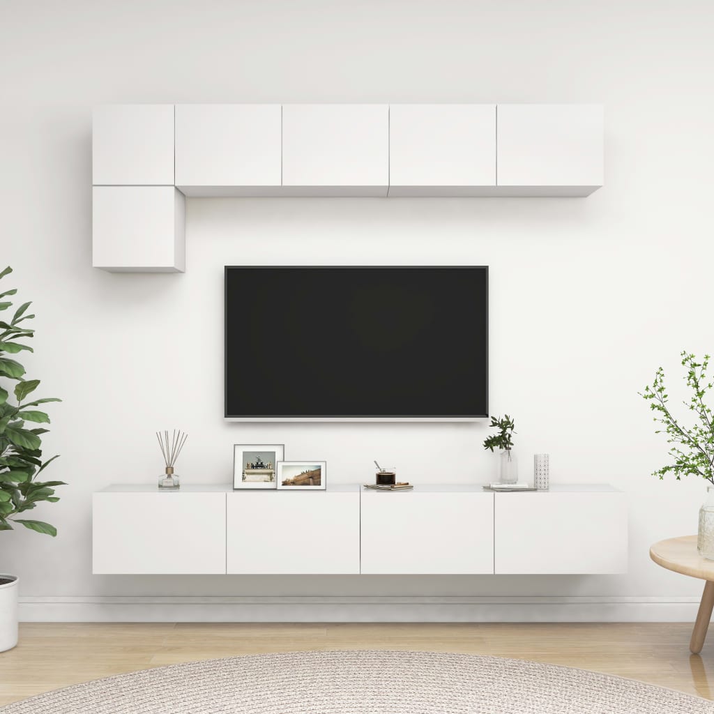 5 Piece Wall Mounted TV Cabinet Set White Particleboard