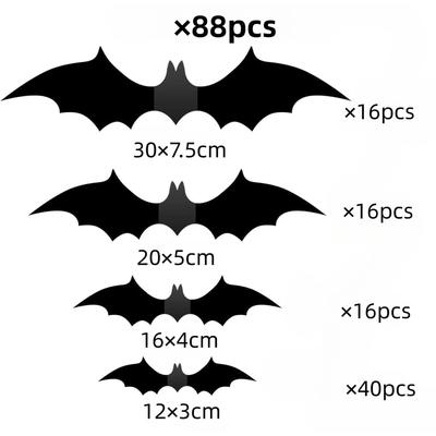 Decorazioni da parete pipistrelli 88 pezzi Decorazione di Halloween Pipistrelli Adesivi murali realistici in PVC 3D neri spaventosi per