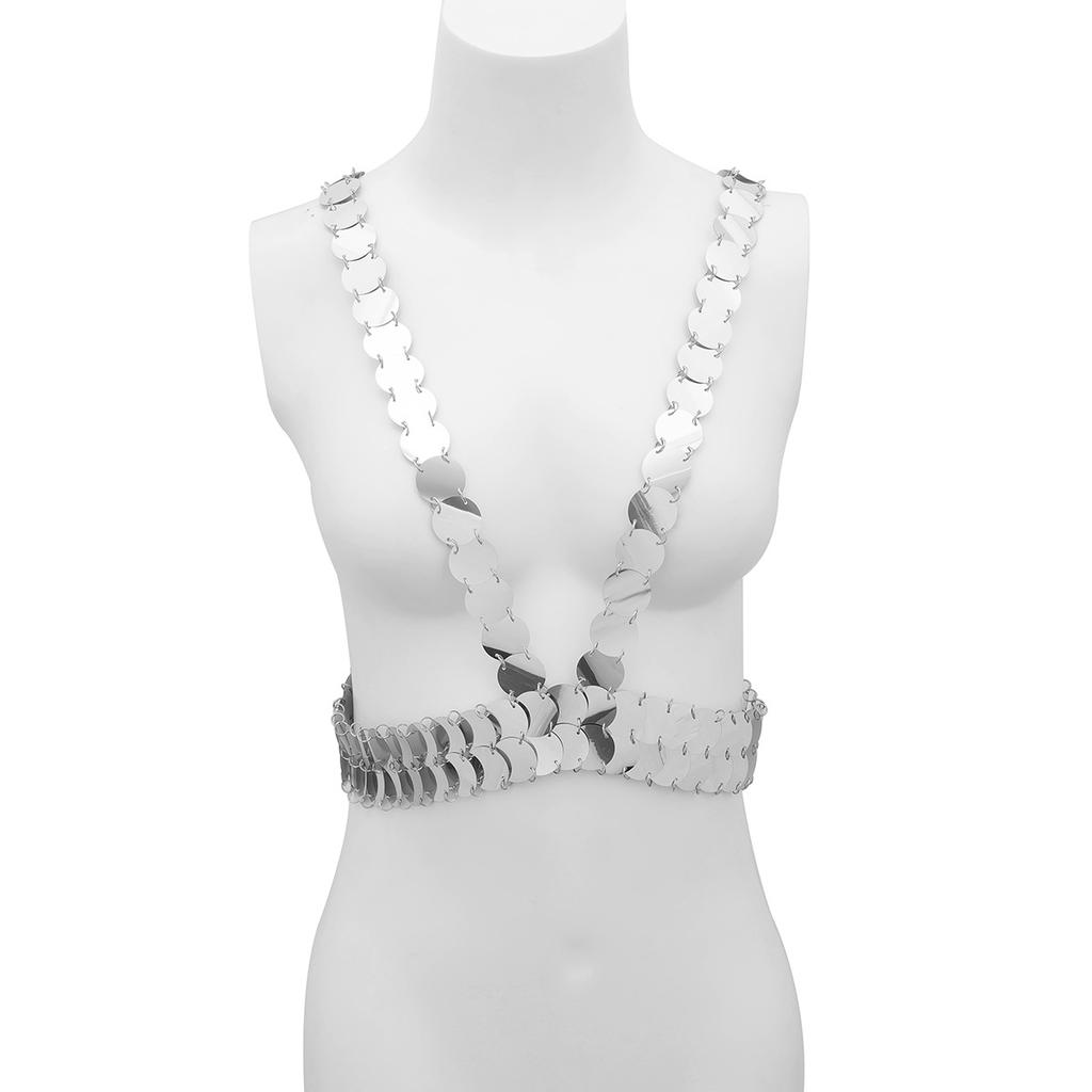 Night Club Style Metal Chain Fringed Clothing, Cross Sequins Splicing Integrated Body Chain Women