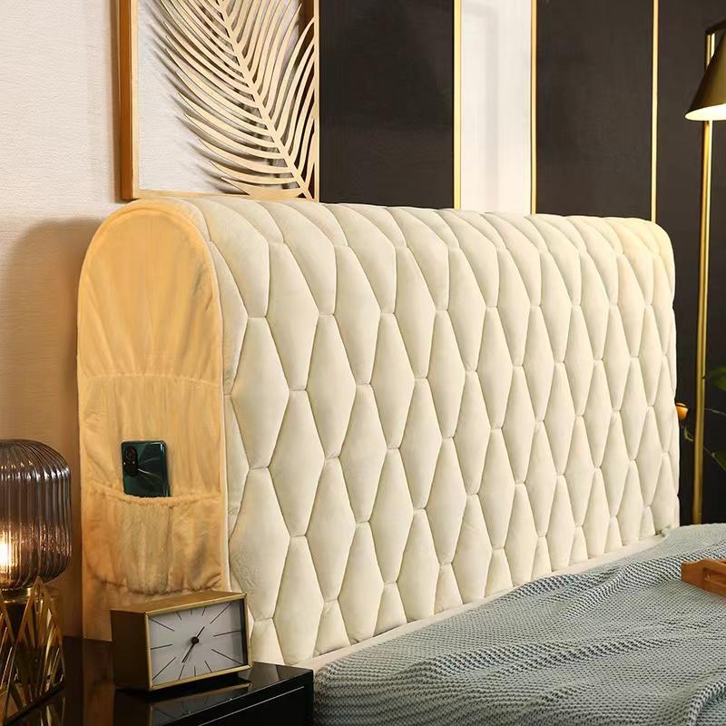 Luxury Thicken Velvet Quilted Headboard Cover Solid Color High Grade All-inclusive Bedside Cover Soft Plush Bed Head Cover