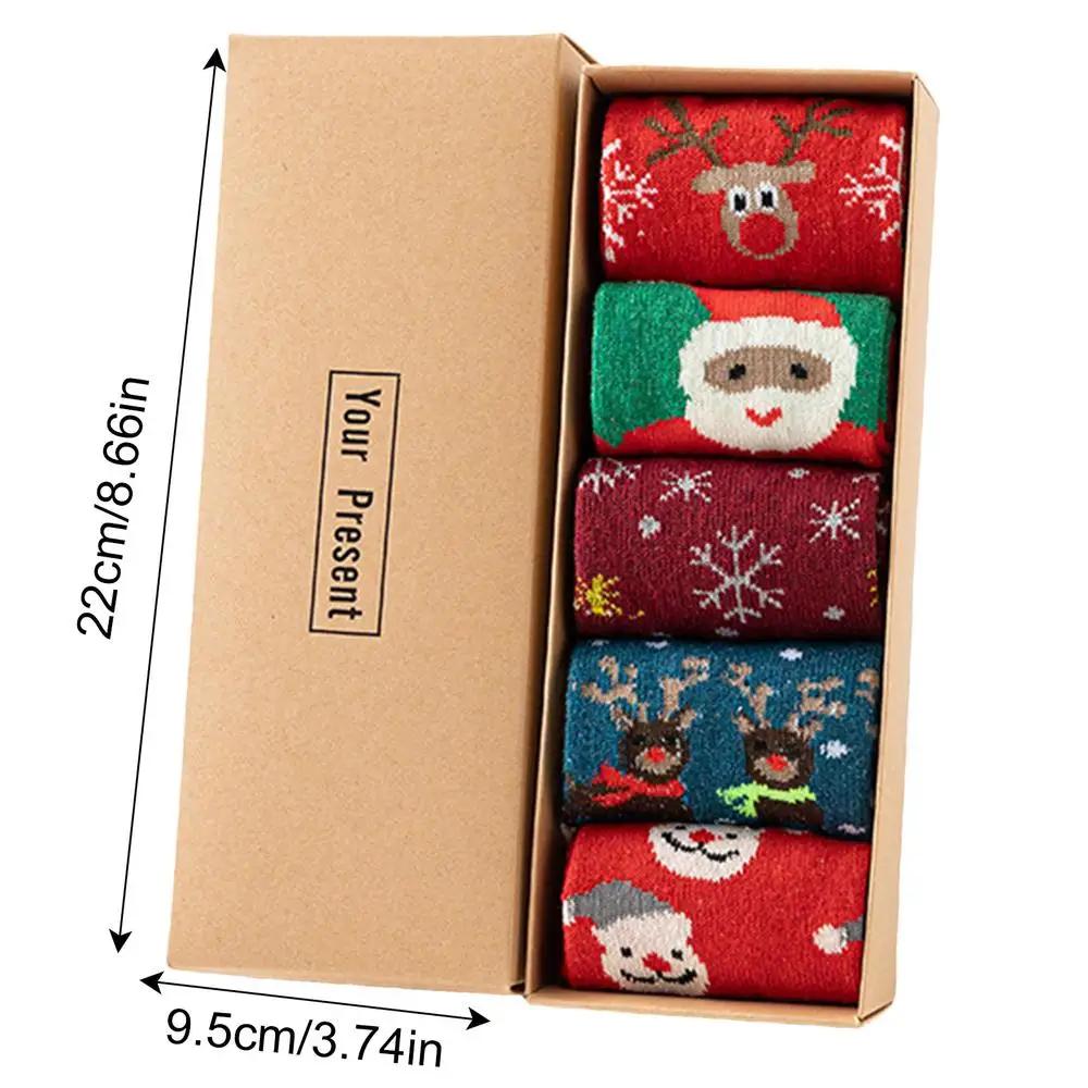 Weihnachtsmuster Socken 5 Paar Set Festliche Feiertagssocken mit Weihnachtsmann-Design Warme Crew-Socken Niedliche Socken Strumpffüller Geschenke