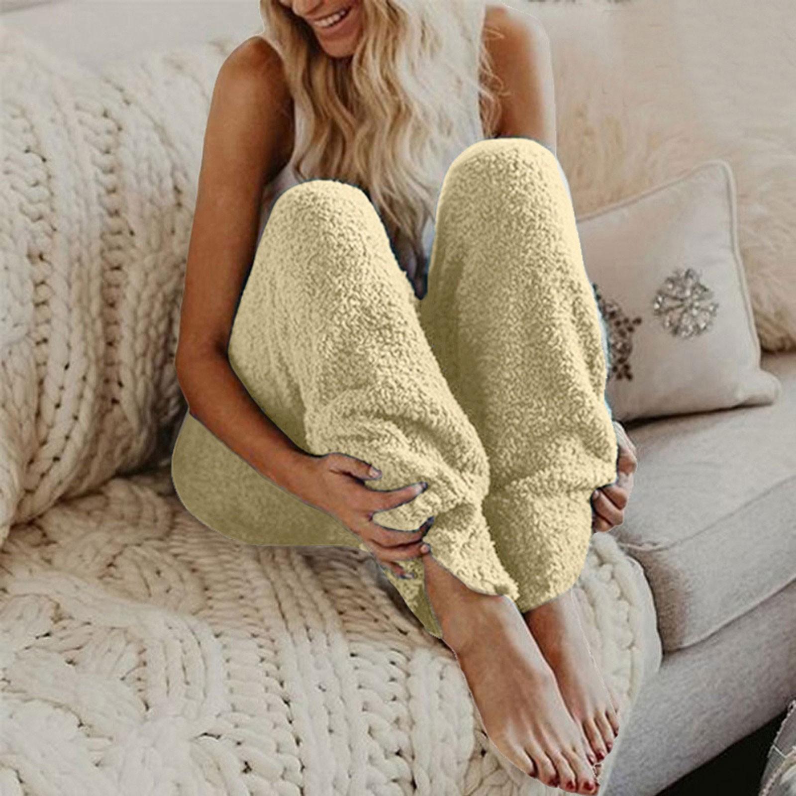 Женские Повседневные Плюшевые Брюки Свободного Кроя на Эластичной Талии с Манжетами Длинные Домашние Брюки XXL хаки