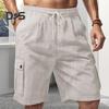 Pantaloni scurți pentru bărbați, culoare uni, pantaloni scurți cargo cu picior largi, cu buzunare, cu talie elastică, cu șnur, pantaloni scurți de plajă, îmbrăcăminte pentru timpul liber pentru călătorii