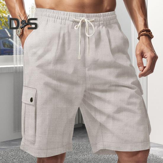 Pantaloni scurți pentru bărbați, culoare uni, pantaloni scurți cargo cu picior largi, cu buzunare, cu talie elastică, cu șnur, pantaloni scurți de plajă, îmbrăcăminte pentru timpul liber pentru călătorii