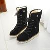 Mid length snow boots for women in autumn winter thickened warm with a simple comfortable lace up daily casual cotton boots