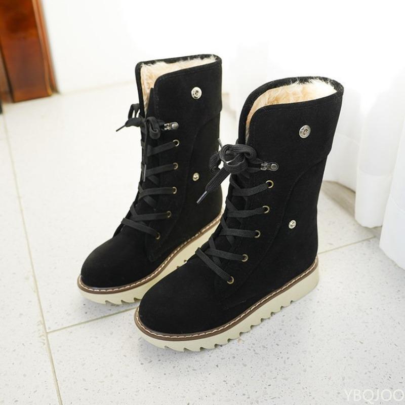 Mid length snow boots for women in autumn winter thickened warm with a simple comfortable lace up daily casual cotton boots