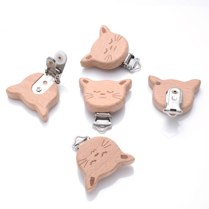 1Pcs Printing Animal Dummy Clip Beech Wood Nipple Clip For Teether Chewing Toys Accessory DIY Anti-Drop Baby Pacifier Chain