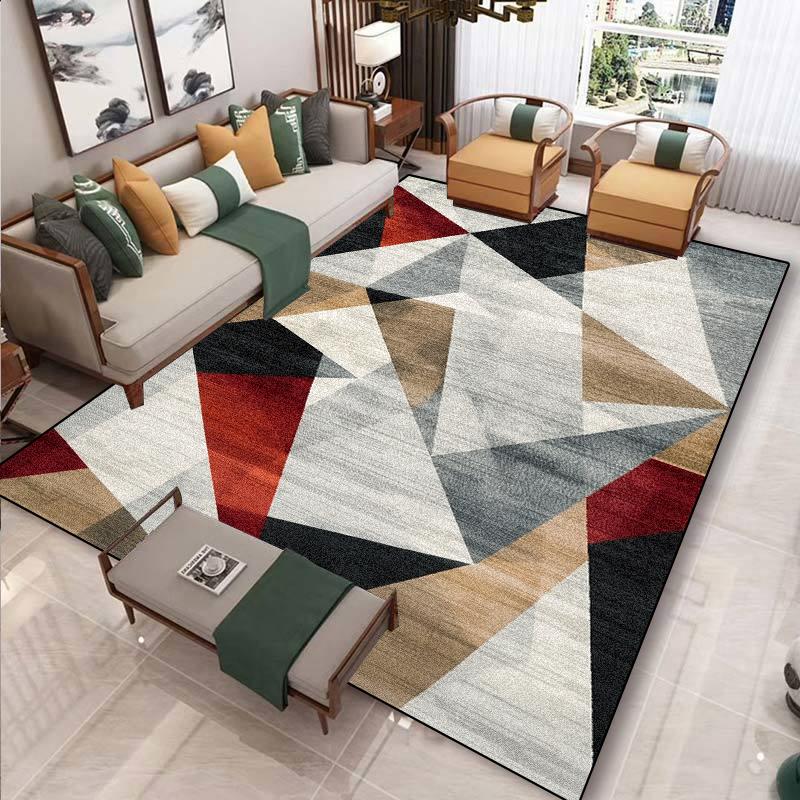 European Modern Geometric Carpet for Living Room Plush Decoration Home Nordic Non-slip Floor Mat Washable Bedroom Cloakroom Rugs