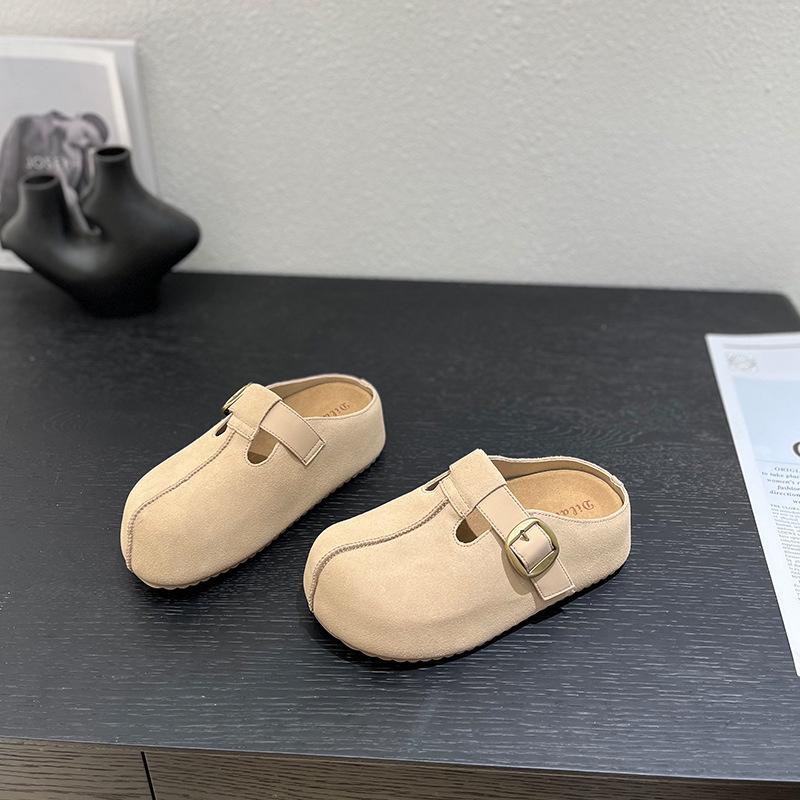 

Ретро толстая подошва сумка голова пряжка ремня Биркен шлепанцы женские 2025 новые маленький человек увеличение роста ленивая сумка голова полуботинки 35 абрикосовый