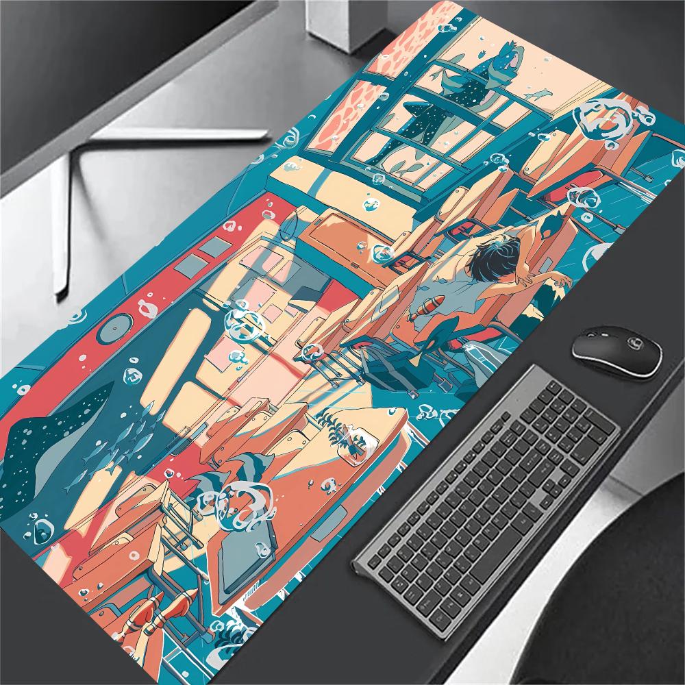 Anime Boy In the City Mousepad Non-slip Desk Pad Extended Computer Mouse Mat for Gamer Table Decor Pc Accessories Desk Mat