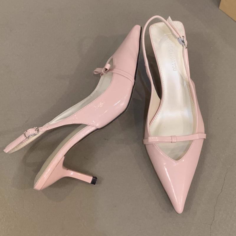 

Fashion Spring New Baotou Sandals Women s Fashion Pointed Head Shallow Mouth Butterfly Knot Anti-slip Wear-resistant High Heels 39 розовый