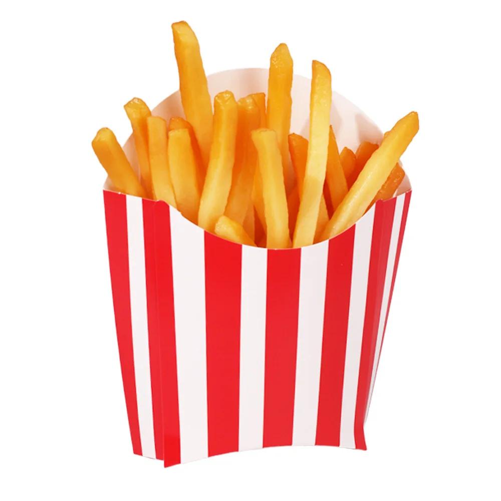 50pcs Striped Disposable Party Tableware Popcorn and French Fry Box Carnival Home Cinema Use Snack Container Food Grade Foldable