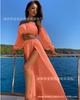 Women's Long Sleeved Color Beach Vacation Sunscreen Suit Two-piece Cover Up Shirt